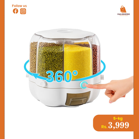 Petal Cap Rotating 5Kg Cereal Dispenser | Stylish Dry Food & Grain Storage Container