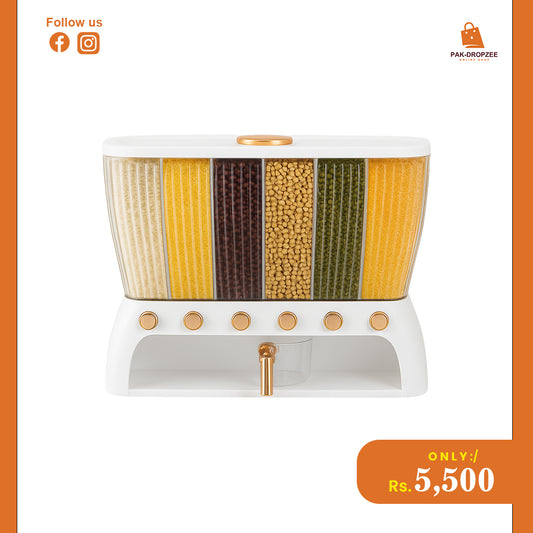6-Portion 10Kg Cereal Dispenser | Wall-Mounted Dry Food & Rice Storage Container
