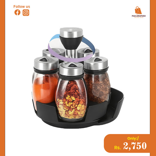 Rotating 6 Bottles Spice Rack | 360° Condiment Organizer for Kitchen Storage