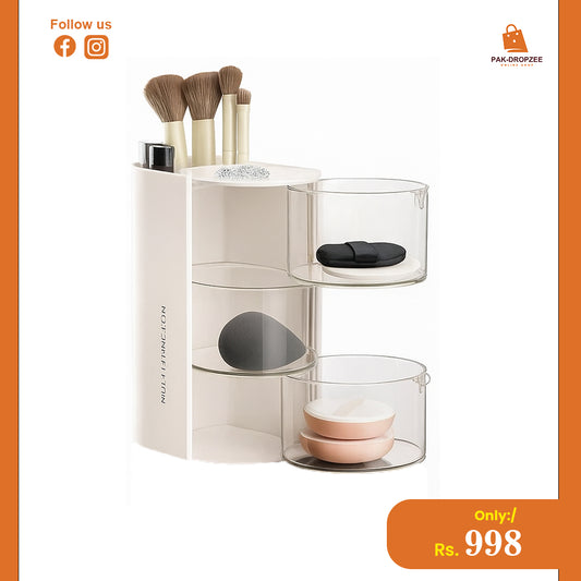 3-Layer Rotating Makeup Brush Organizer | 360° Cosmetic & Vanity Storage Holder